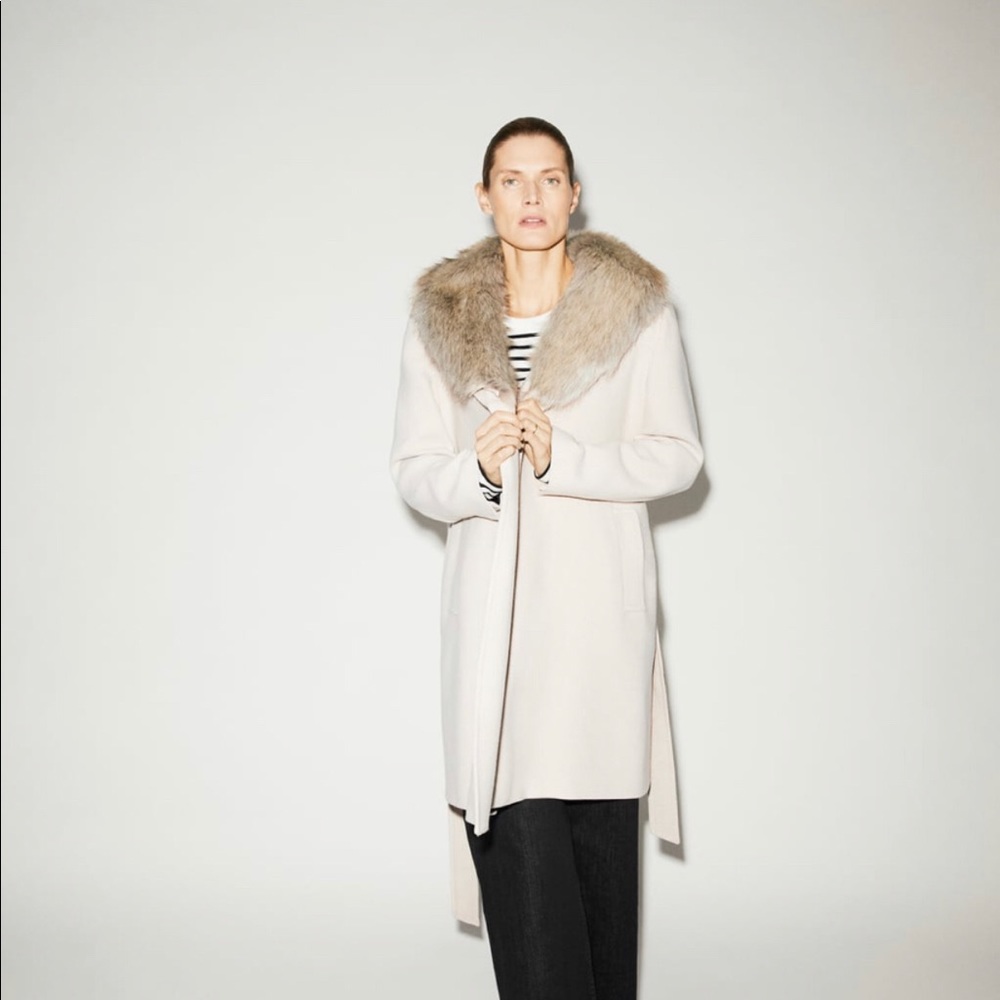 Zara Cream Coat with Faux Fur Collar